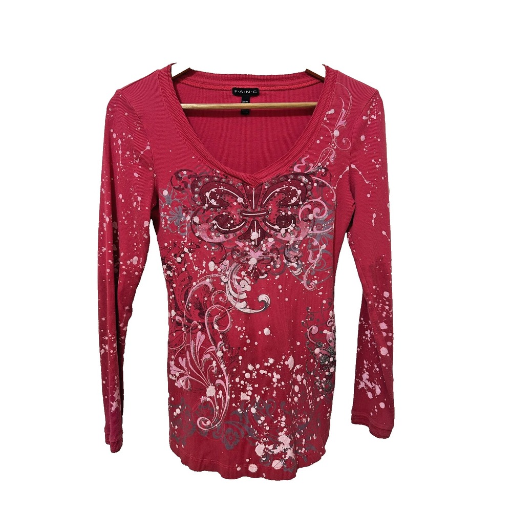 Fang Womans Top Size XL‎ Long Sleeve Fairy Grunge Y2K Alternative Tattoo Biker
